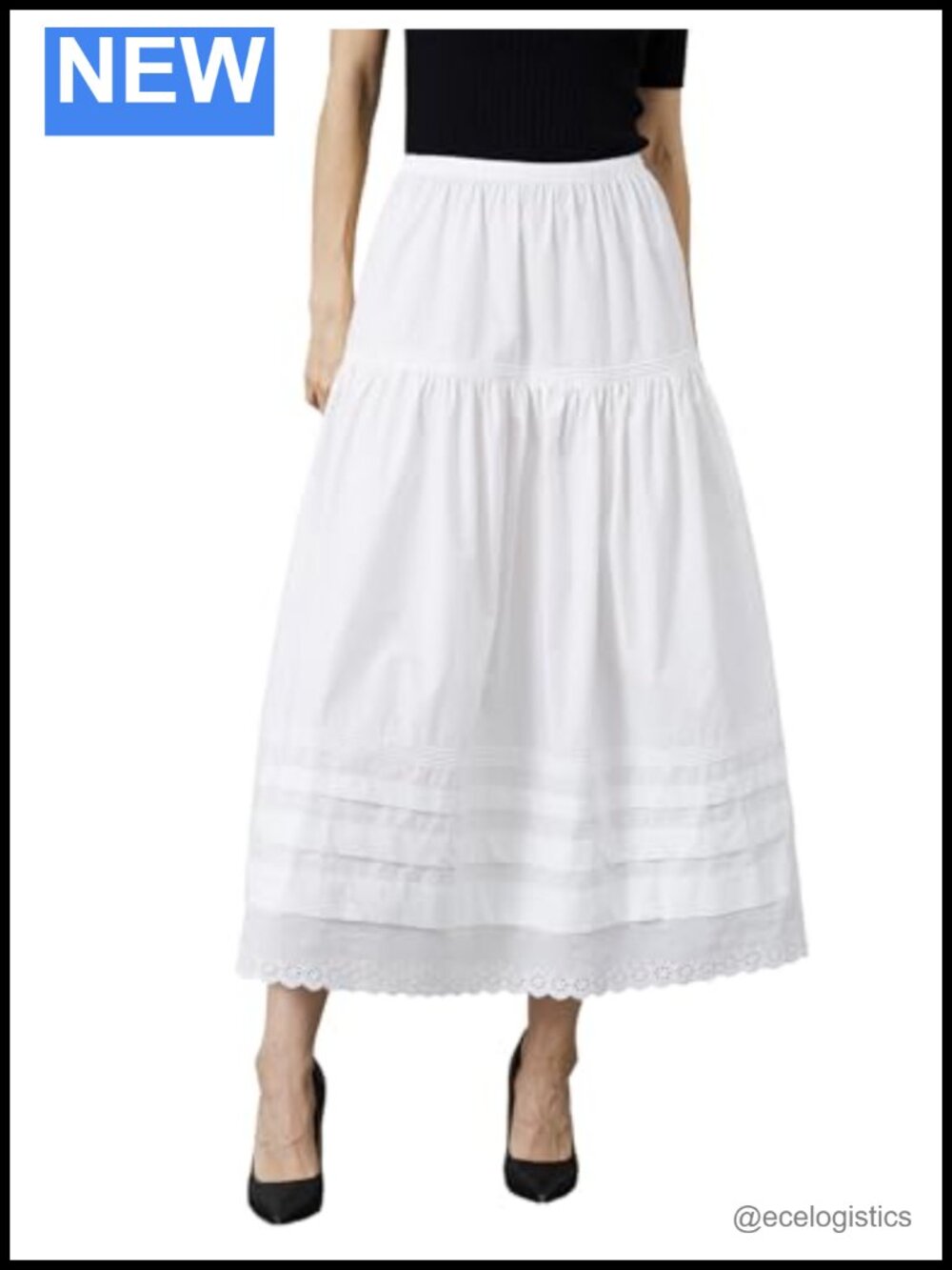 100% Cotton Maxi Skirt Women A-Line Tiered Eyelet Embroidery Flowy Tiered